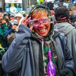 Revelers and police officers pack Times Square on December 31, 2019